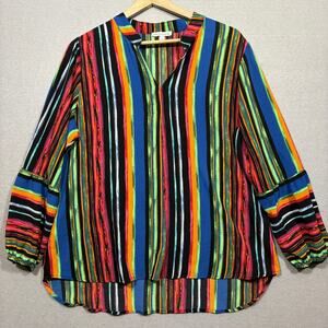 Notations‎ Rainbow Stripe Blouse XL Colorblock Colorful Retro Bold Statement Top